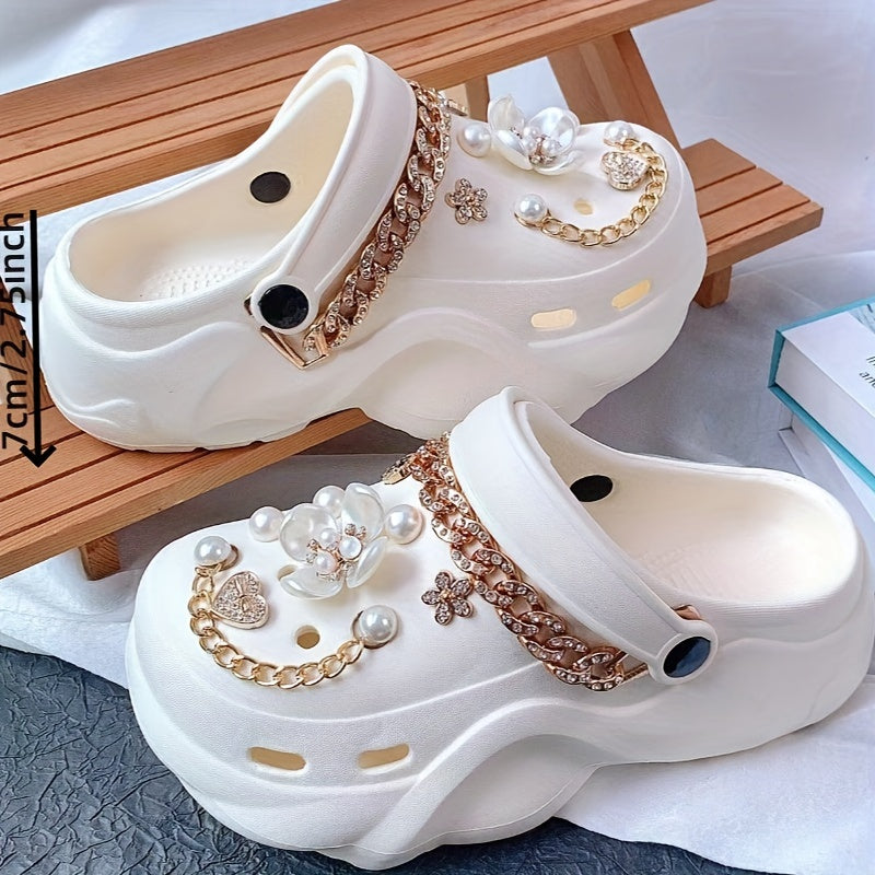 Women EVA Sandals Flat Heel Lightweight Breathable with Faux Pearl