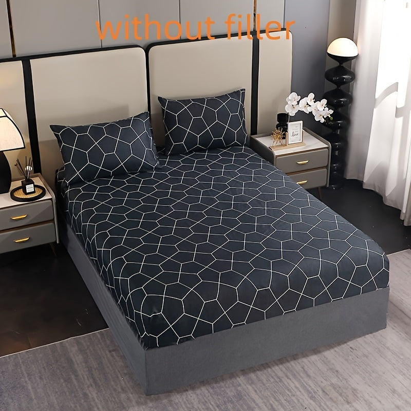 Three-Piece Bedding Set with Printed Fitted Sheet Dust-Proof Bed Cover and Non-Slip Fitted Sheet