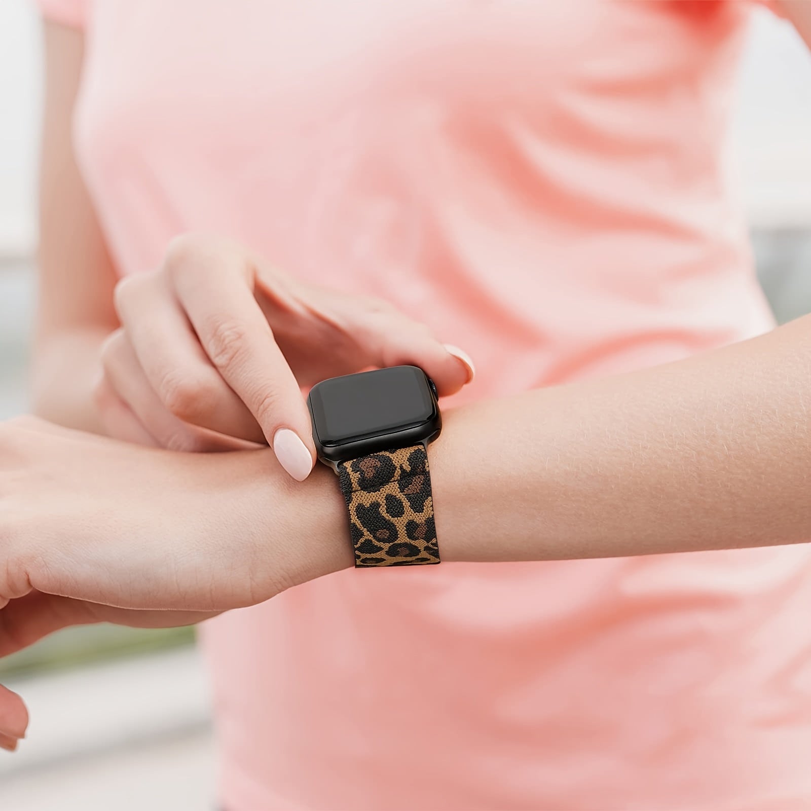 Leopard Print Nylon Watch Band for Apple Watch Series 1-7 and SE 38mm-45mm Adjustable Breathable Lightweight Men Women