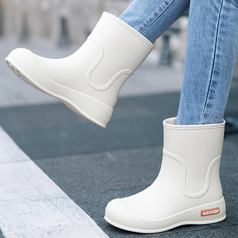 Women's PVC Rain Boots Slip-Resistant All-Season White and Orange