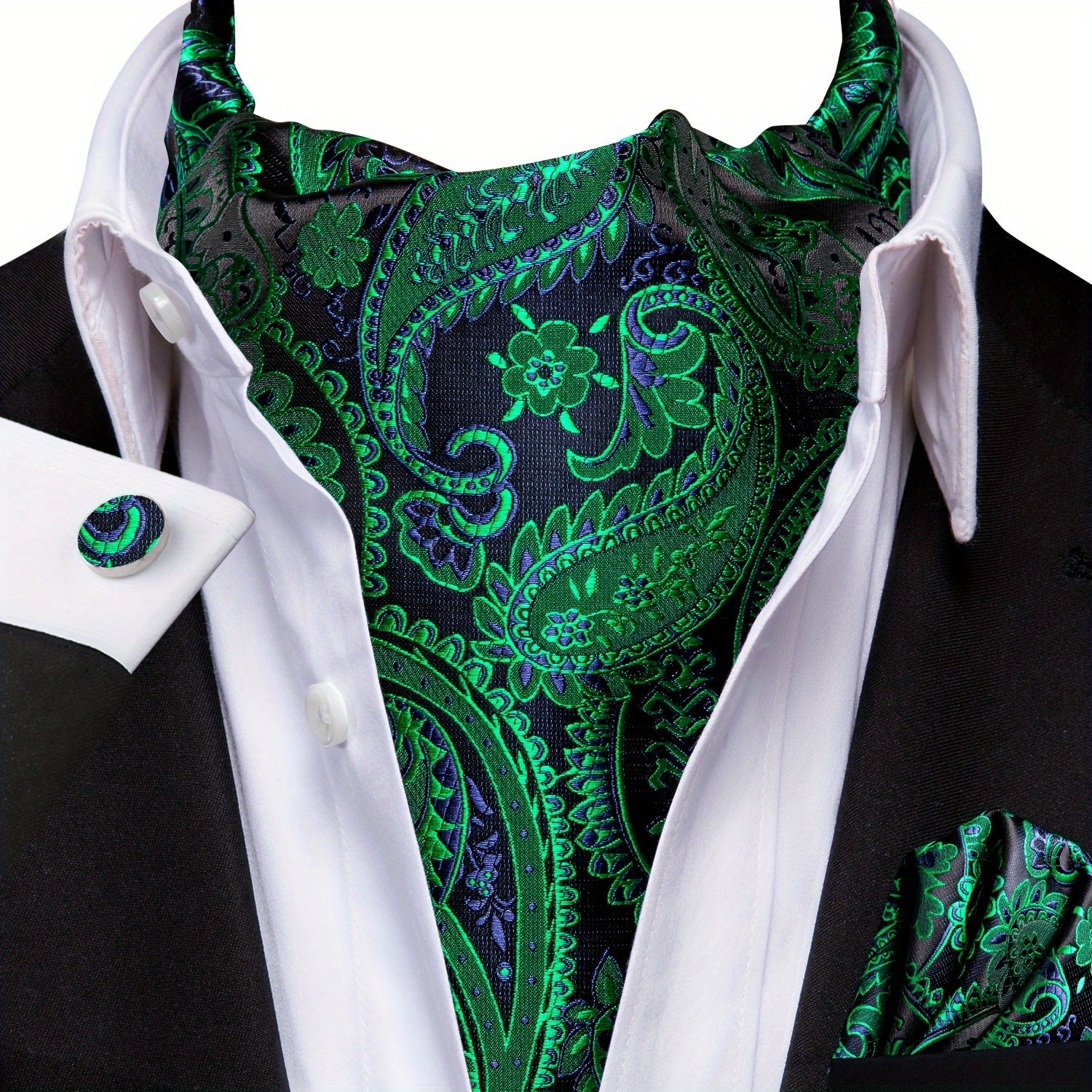 Men's Elegant Silk Paisley Attire Set with Tie Pocket Square Cufflinks for Weddings