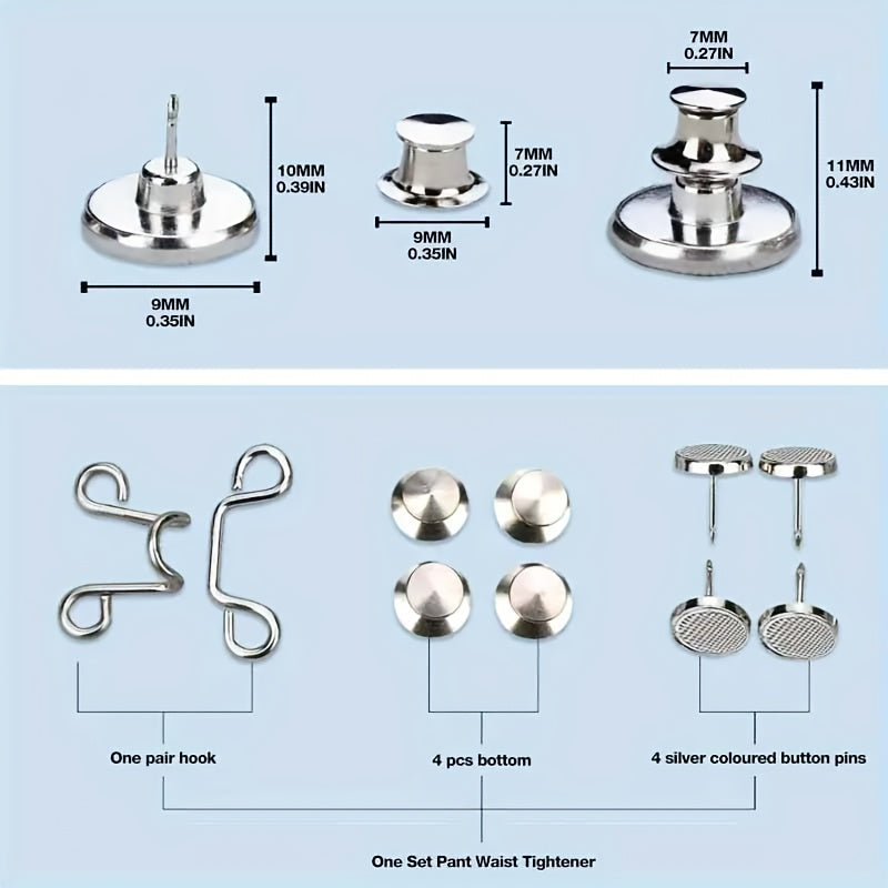 Set of 8 Denim Waistband Extenders with Metal Button Pins for Women’s Pants