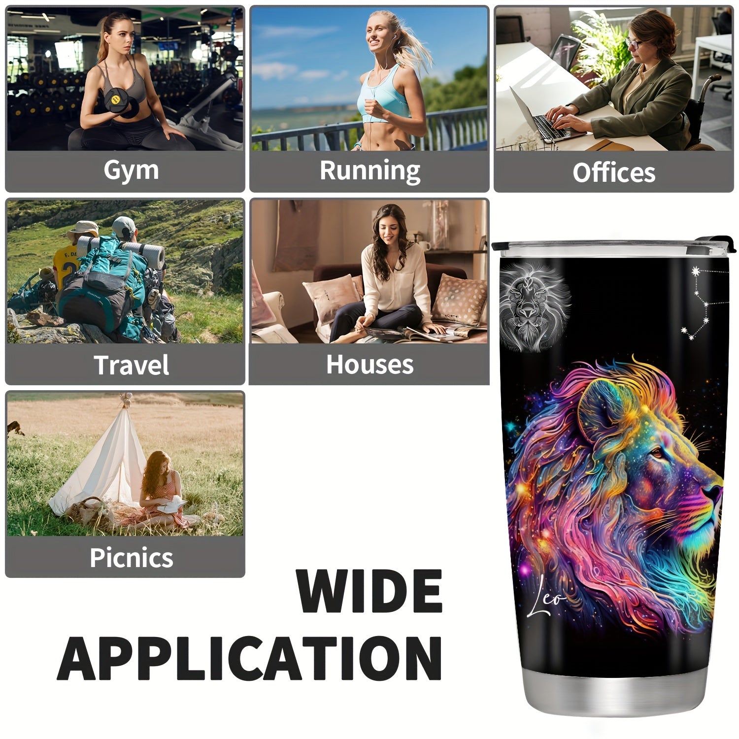 20oz Stainless Steel Zodiac Tumbler with Horoscope Design Leakproof Double Wall Vacuum Insulated Travel Mug for Outdoor Use