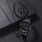 Men's Quartz Watch Set with 4 Pieces Alloy Case Stainless Steel Strap Calendar Non-Waterproof Electronic Movement