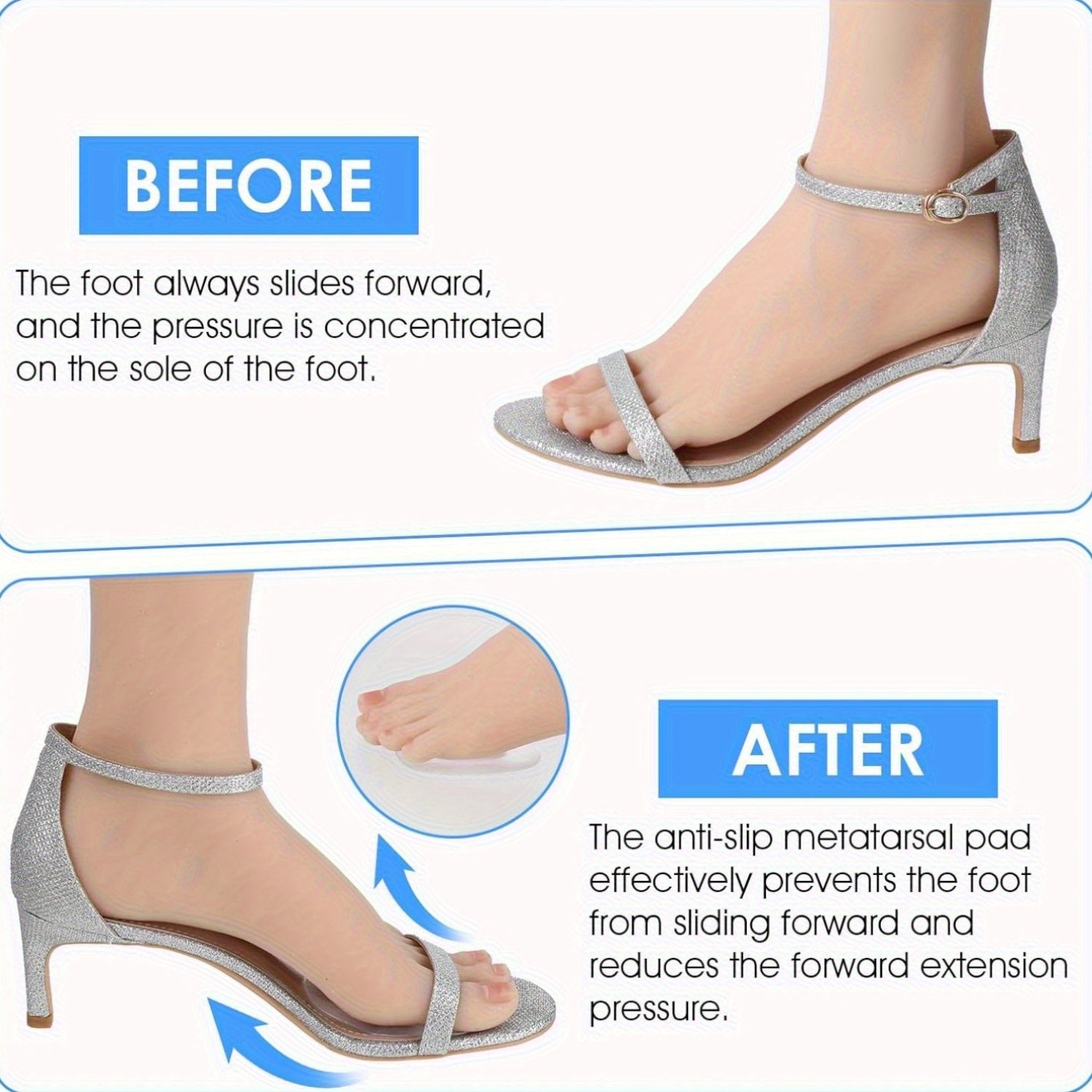 Women Reusable Gel Heel Pads 10-Pack with Arch Support Non-Slip Breathable