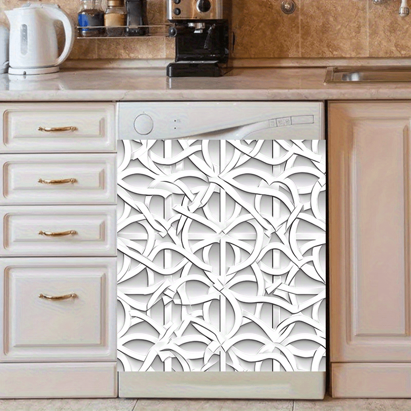 Oq geometrik reliefli suv o'tkazmaydigan PVC idish-tovoq magnit 58.5x65 sm uchun muzlatgich, kir yuvish mashinasi