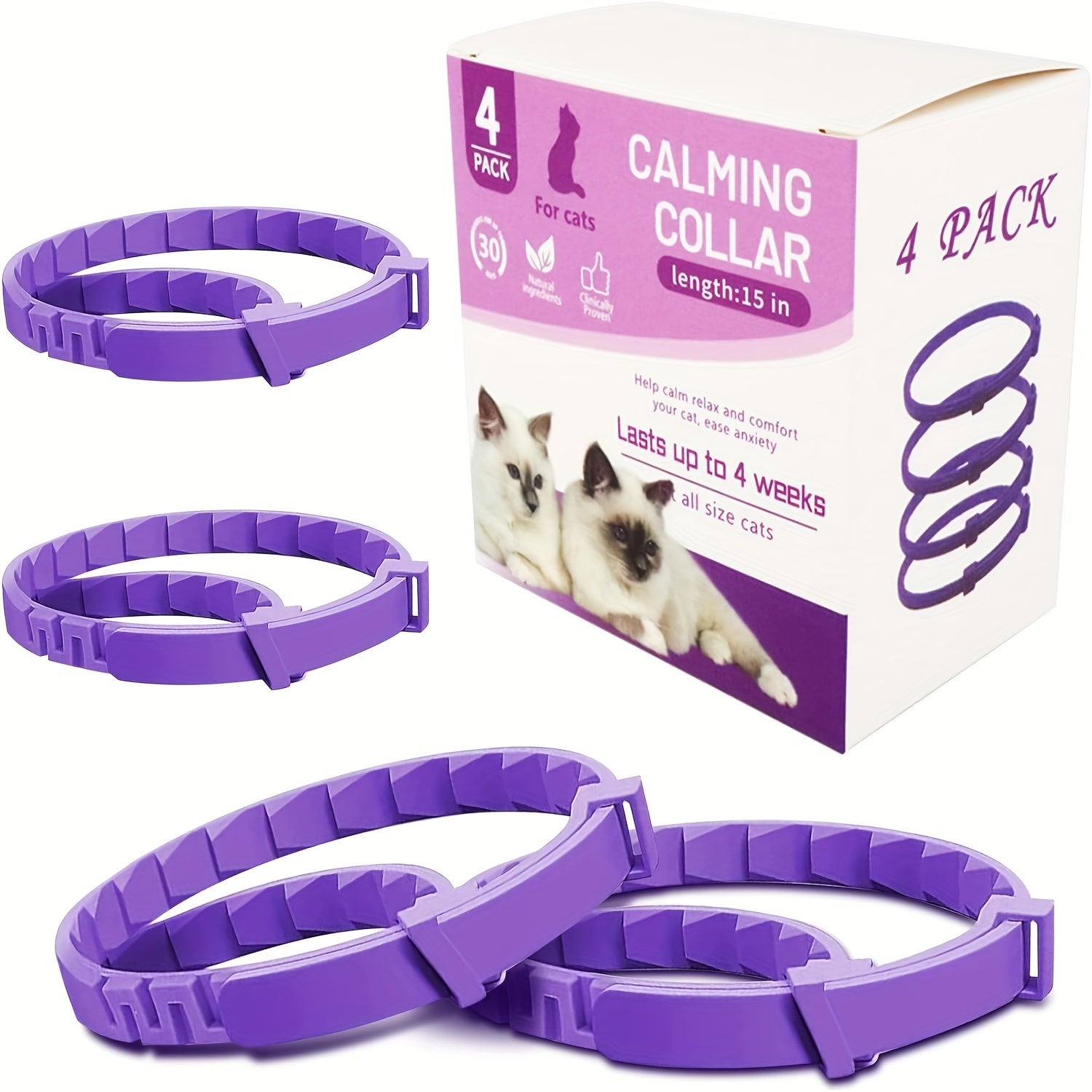 4-Pack Cat Calming Pheromone Collars Adjustable for Small to Large Cats