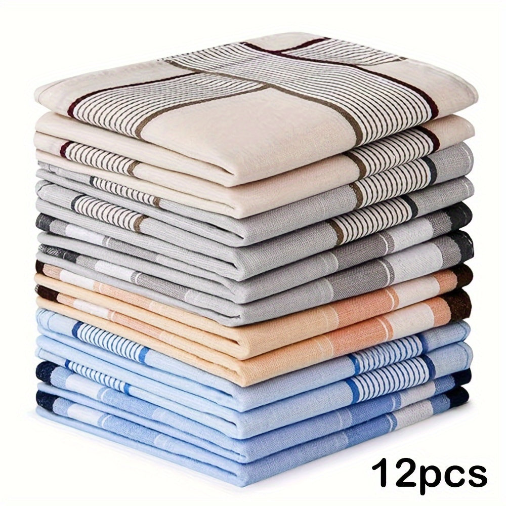 Set of 12 Men's Cotton Striped Handkerchiefs Woven Square Pocket Accessories
