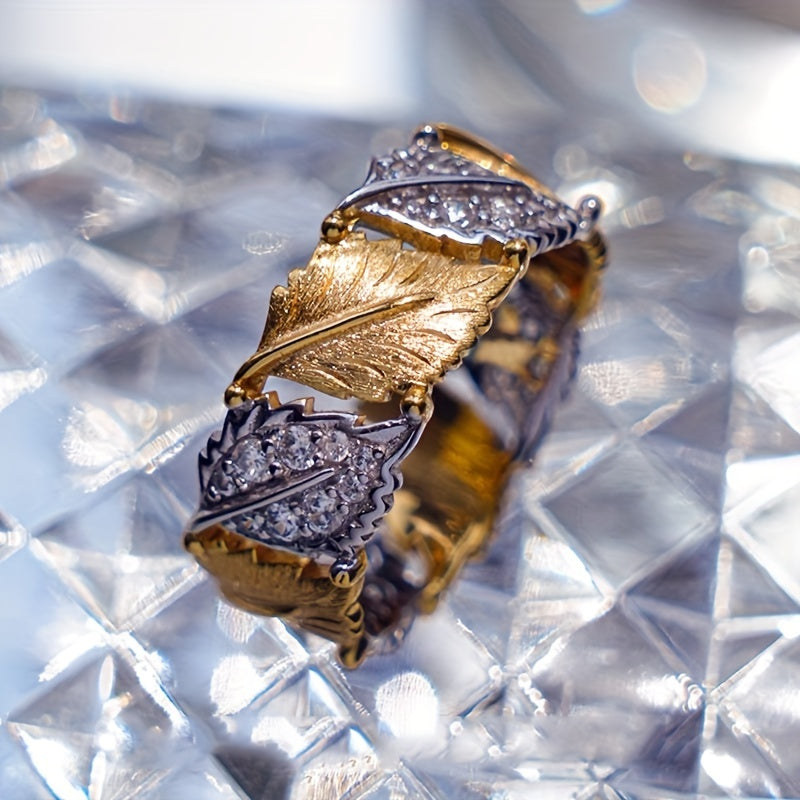 Ladies Ring Gold Plated Retro Maple Leaf Design Jewelry