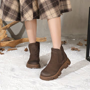 Women's Genuine Leather Short Boots Thick Soles Casual Round Toe