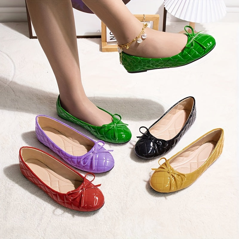 Women's Quilted Ballet Flats with Round Toe and Ankle Tie