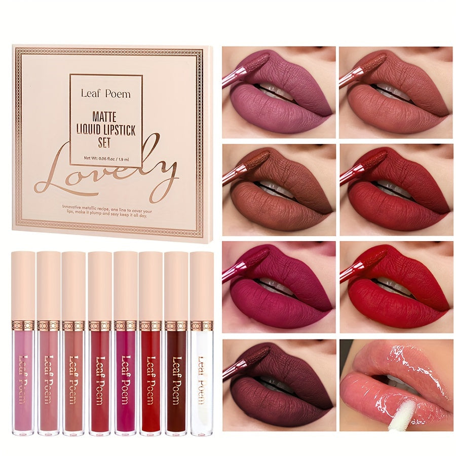 Women Matte Liquid Lipstick Set - Waterproof Long-Lasting in Brown Pink Purple Red