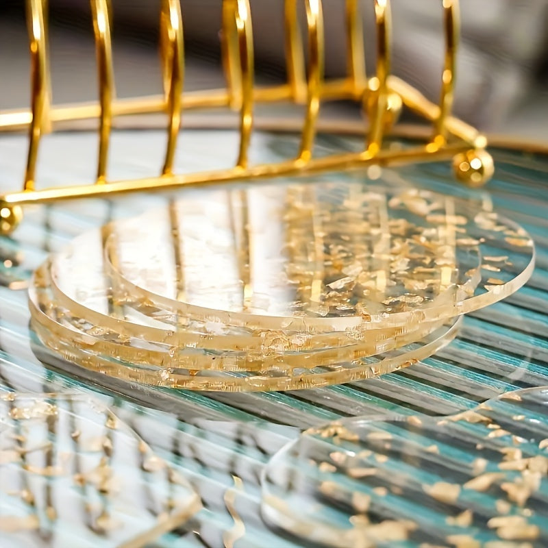 Luxury Gold Foil Acrylic Coaster Set Heat-Resistant Round Table Protector for Home Decor
