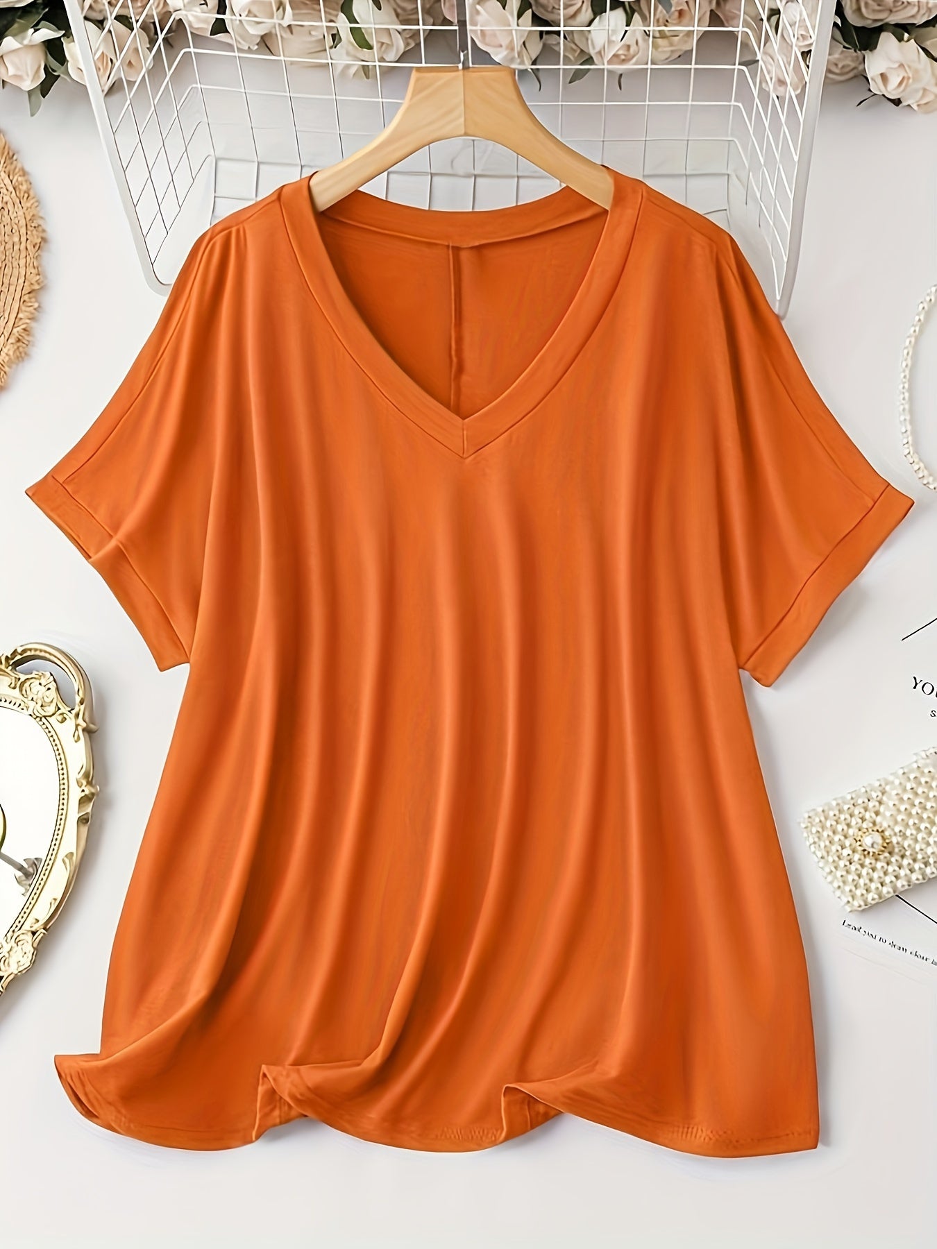 Plus Size Women's V Neck T-Shirt Casual Short Sleeve Top Summer