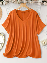 Plus Size Women's V Neck T-Shirt Casual Short Sleeve Top Summer