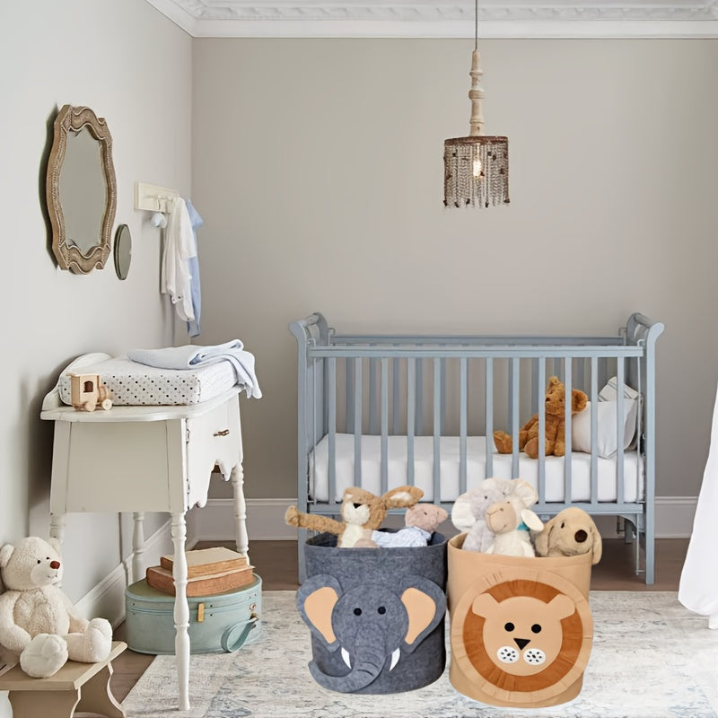 Katta hajmdagi filtrlash uchun mo'ljallangan katta sig'imli felt saqlash savati, multfilm hayvonlari dizayni bilan, o'yinchoqlar, kiyimlar va poyabzal uchun