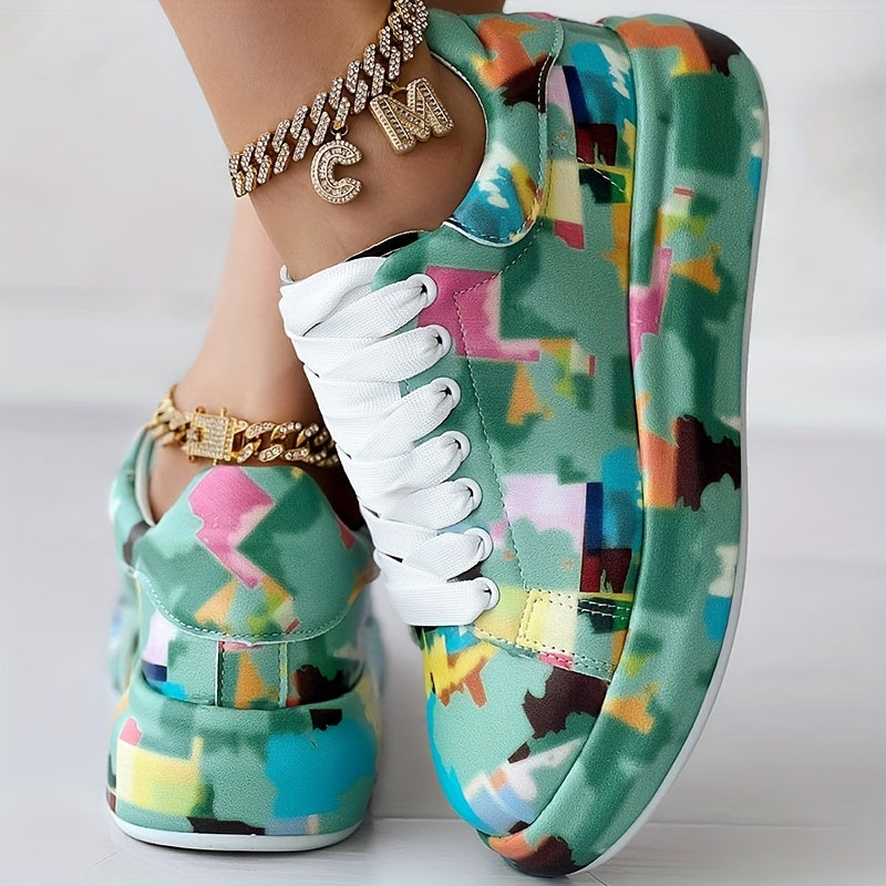 Women's Casual Sneakers Faux Cover Abstract Pattern Low-Top Shoes