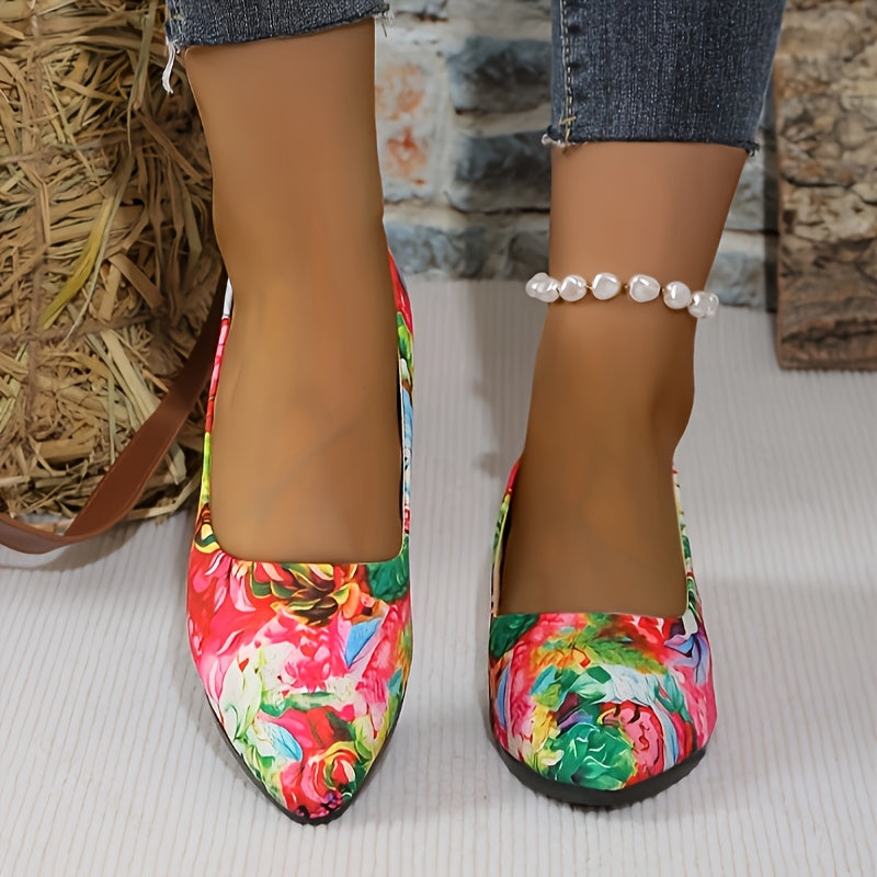 Women's Floral Print Pointed Toe Flats Lightweight PVC Slip-On Shoes