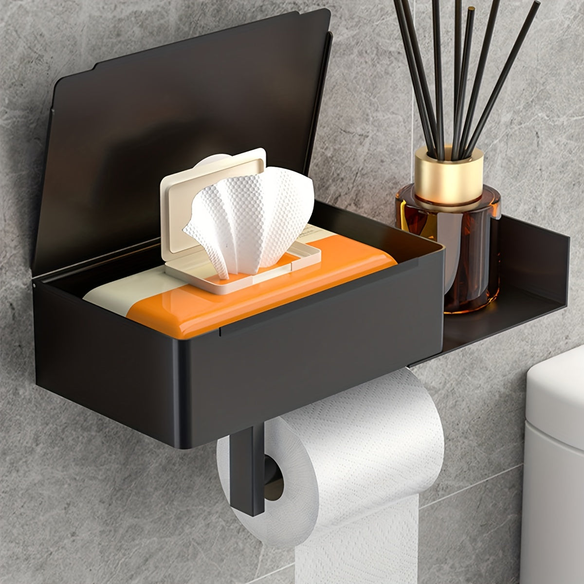 Stainless Steel Toilet Paper Holder with Shelf and Wipes Dispenser for Bathroom Organization