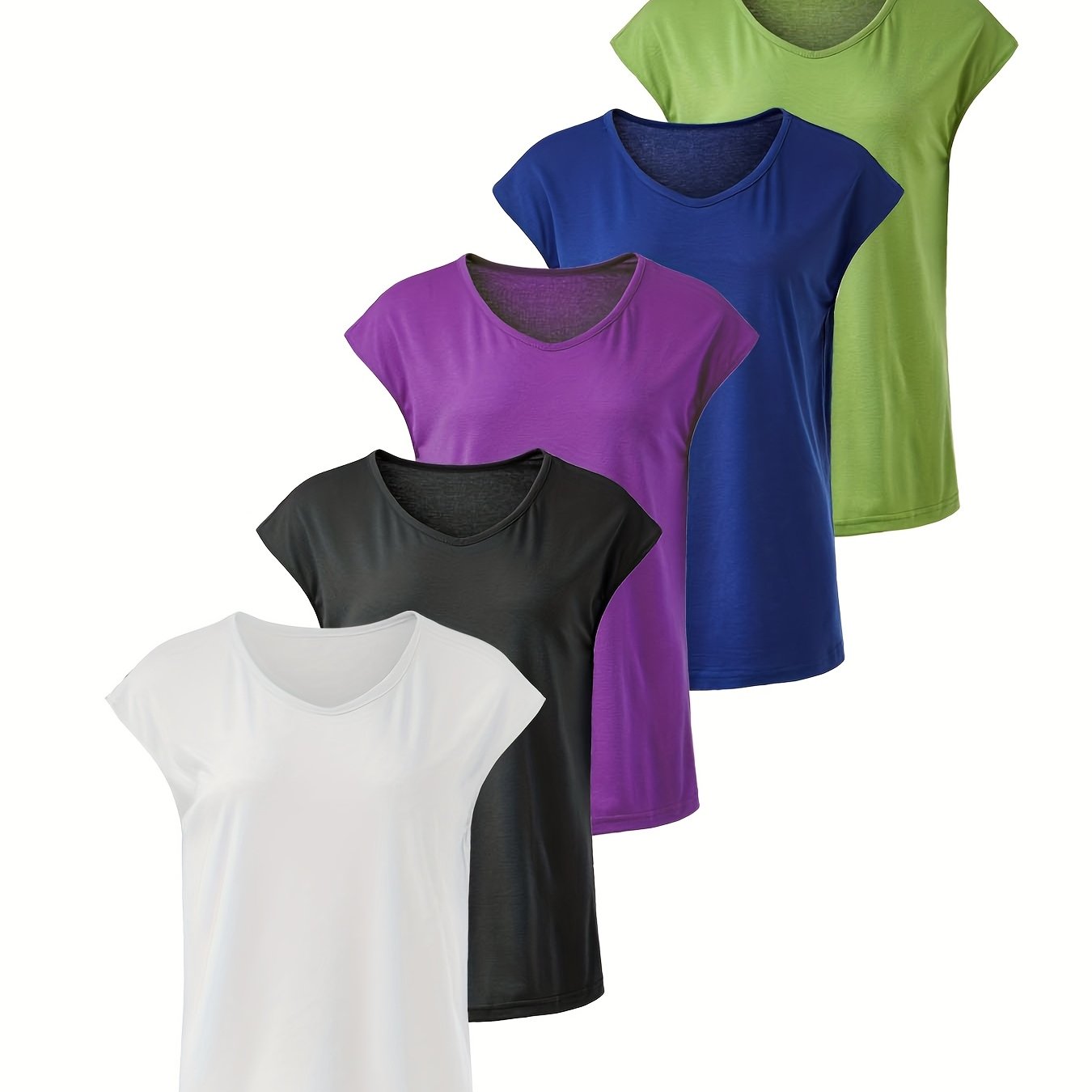 Women's Large Size Solid Color Casual Sports T-Shirt 5 Pack
