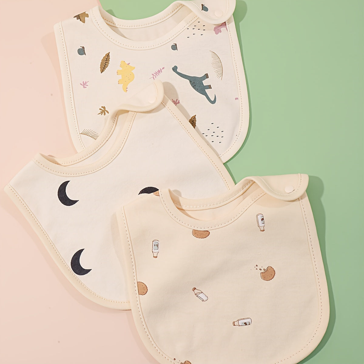 Set de 3 baberos impermeables para niños para niños y niñas, con cierre de presión suave, baberos para alimentar