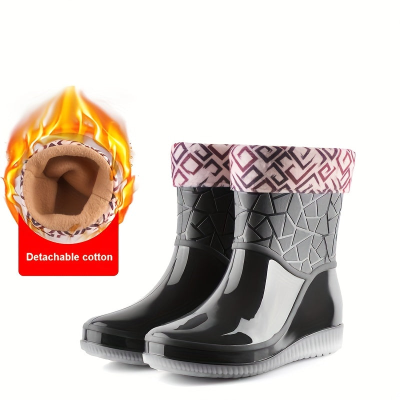 Women's Short Rain Boots Waterproof PVC Glossy Non-Slip Winter Shoes
