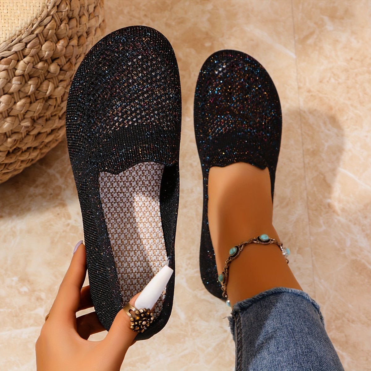 Women's Lightweight Slip-On Flats Breathable Knit Upper Casual Summer Wear