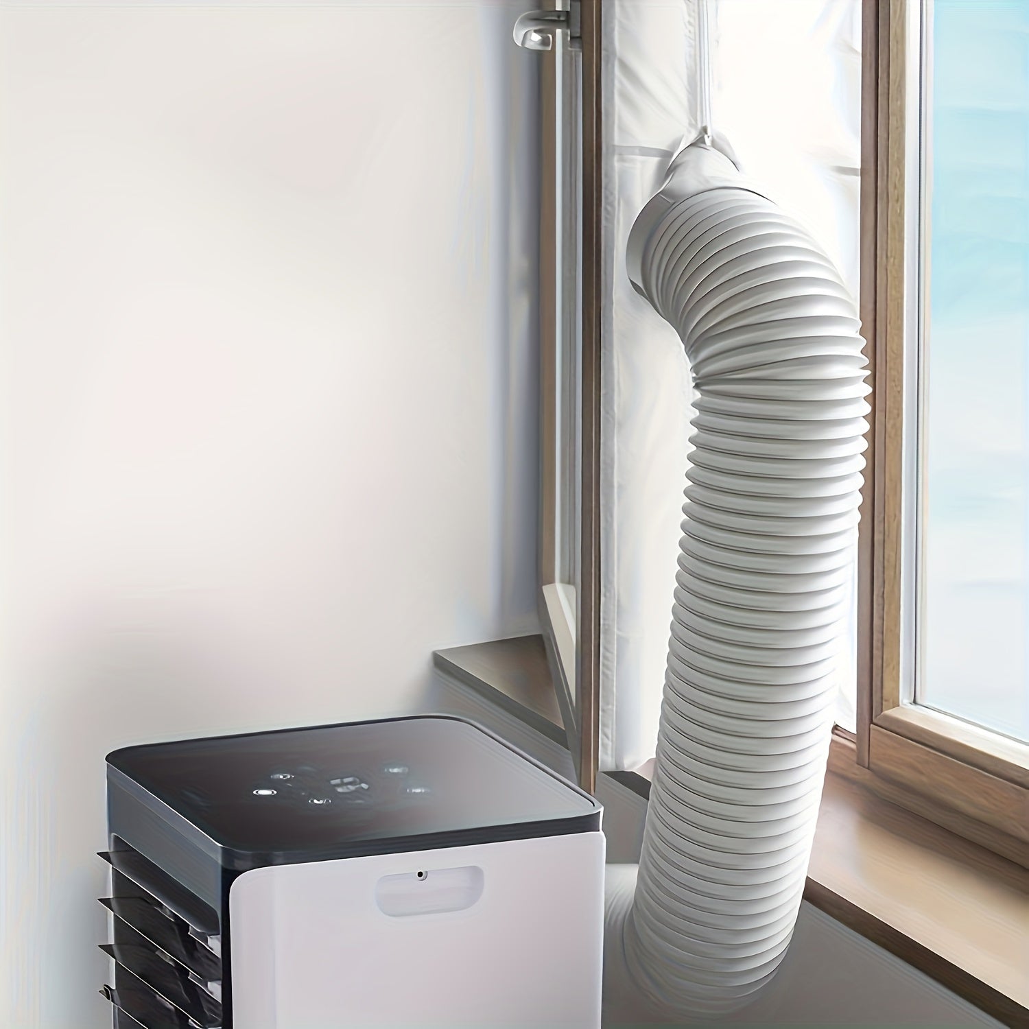 "Portativ AC Deraza Möhkamlash To'plami: 299.72 sm Zip va Oson O'rnatish uchun Yapishqoq Ochiq joyni o'z ichiga oladi, Ichkariga va Tashqariga tortiladigan derazalar uchun - Quruq mashinalar va Havo Konditsionerlari uchun ideal"