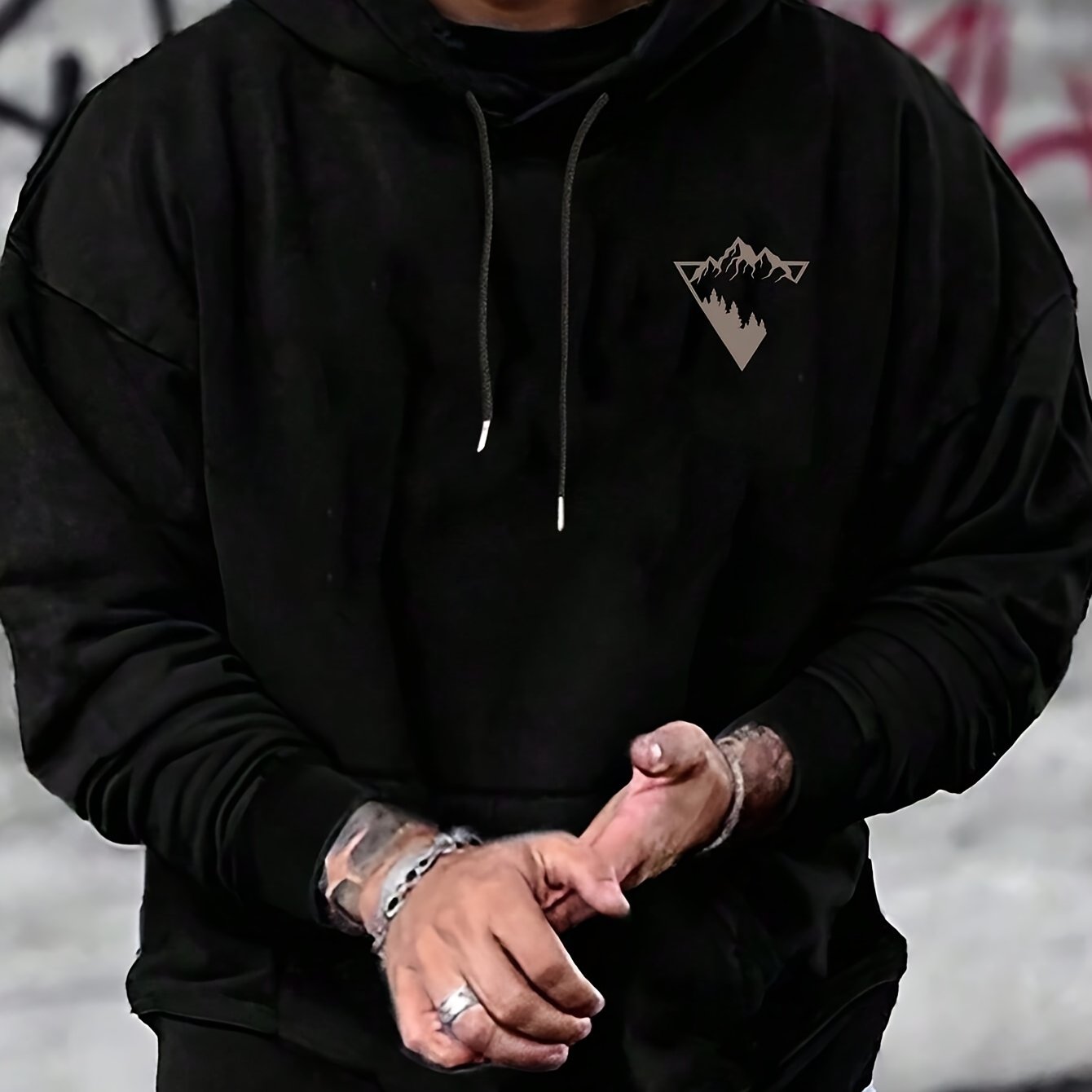 Men's Plus Size Hoodie with Mountain Triangle Print Casual Outdoor Wear Gift