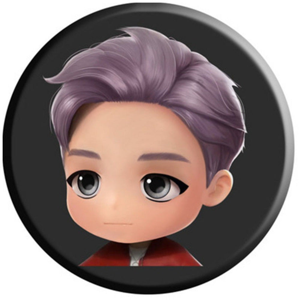 Set of 7 K-Pop Inspired Round Alloy Brooches with Cartoon Avatar Designs for Fashion Fans