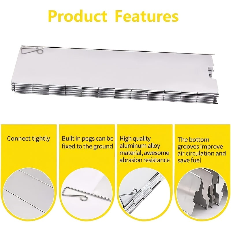 Sayohat pechka uchun portativ yig'iladigan alyuminiy qotishma shamol to'sig'i, ochiq havoda pishirish uchun metall shamol himoyasi.