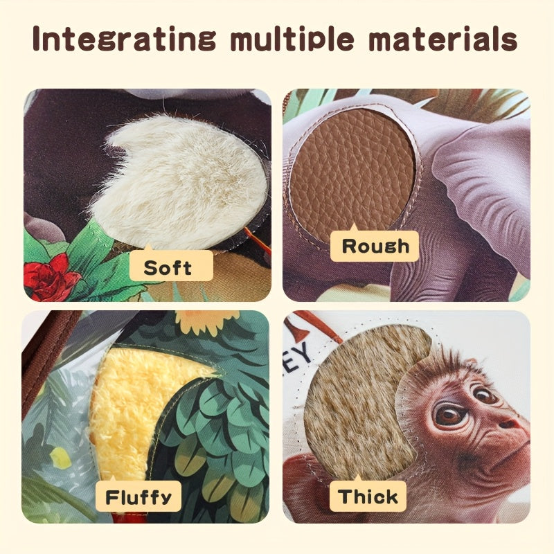 Bola chaqaloqlar uchun turli materiallarni his qilish uchun hayvonlar bilan to'ldirilgan kitob, sezgi rivojlanishini rag'batlantiradi va hayvonlarni anglashni yaxshilaydi. O'g'il va qizlar uchun mukammal jumboq rasm kitobi, Pasxa uchun ajoyib.