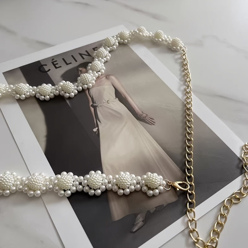 Women's Pearl Waist Belt with Crystal Straps for Weddings and Daily Wear