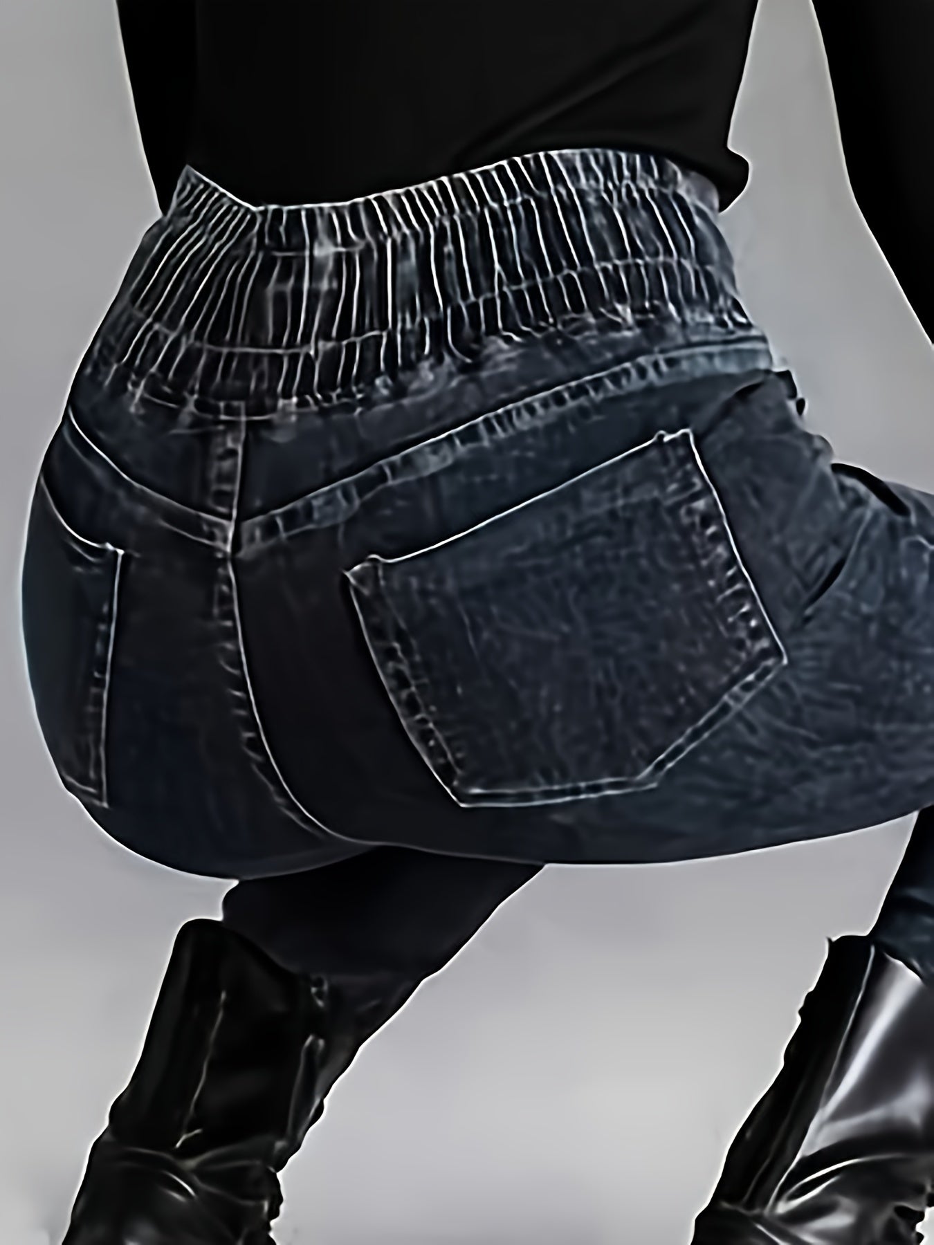 Women's Plus Size High-Waist Stretch Denim Jeans Dark Blue Slim Fit Casual All-Season