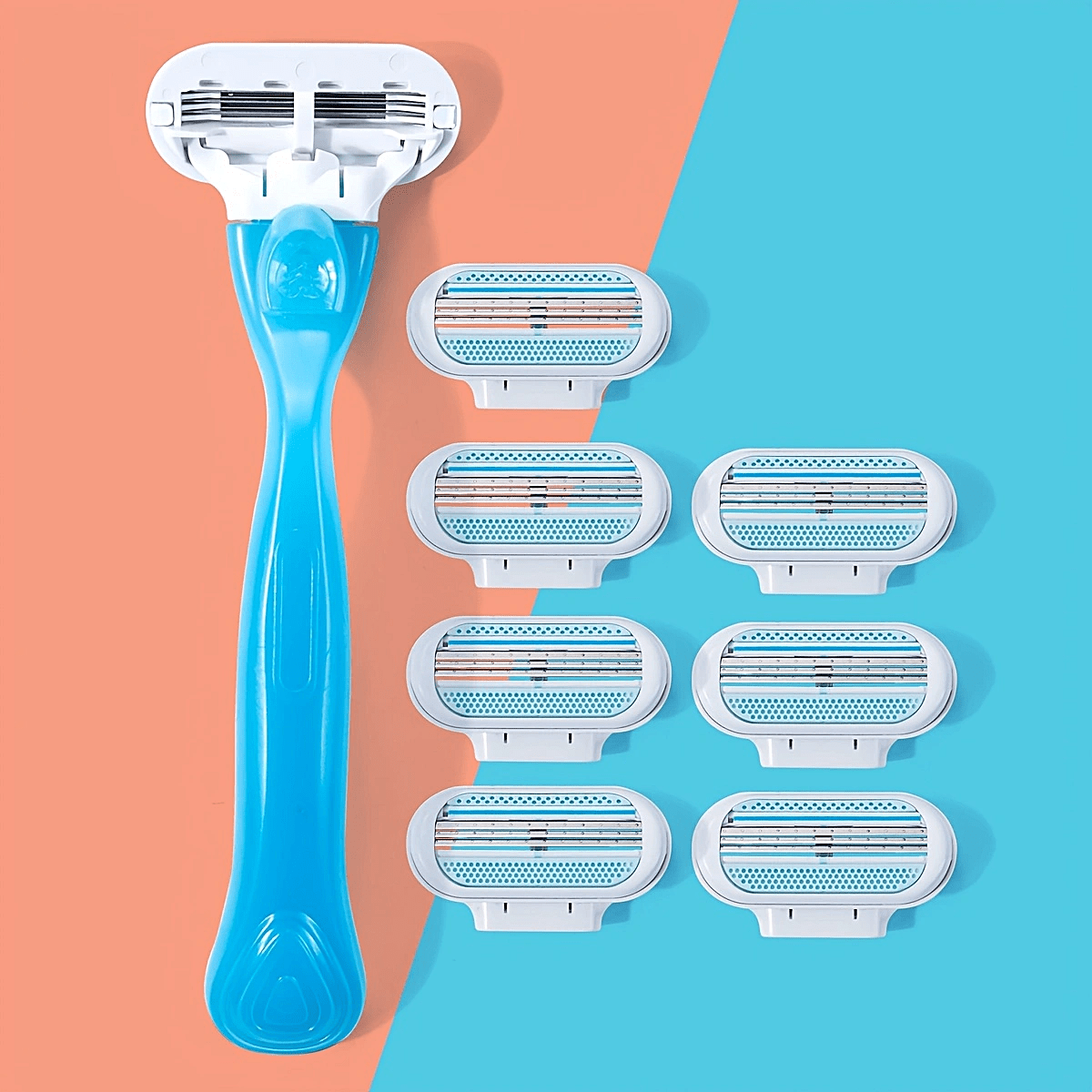 Hypoallergenic Manual Hair Removal Razor Kit with Blue Handle and White Blades for Normal Skin