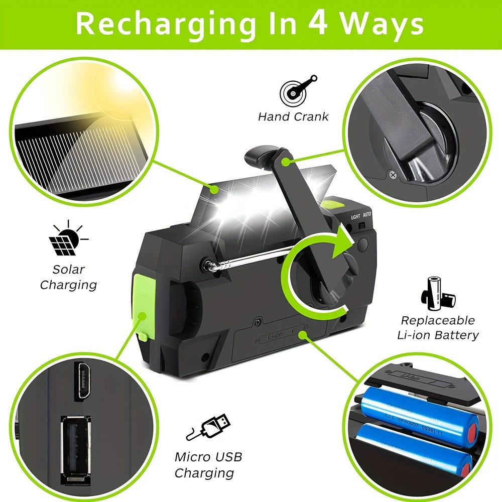4000mAh Solar Hand Crank Emergency Radio with Flashlight Cell Phone Charger and SOS