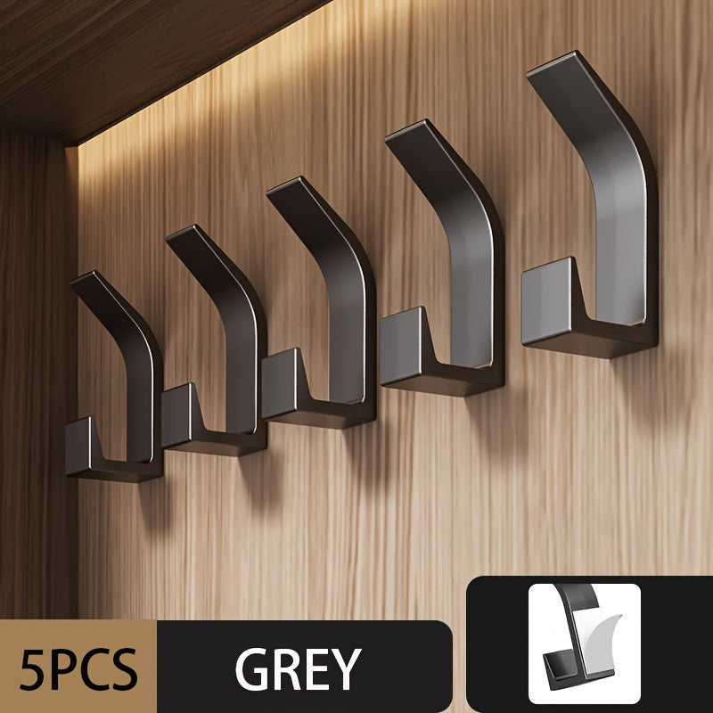 Set of 5 ABS Wall Hooks with Gold Right-Angle Design, Easy Install, Durable Plastic