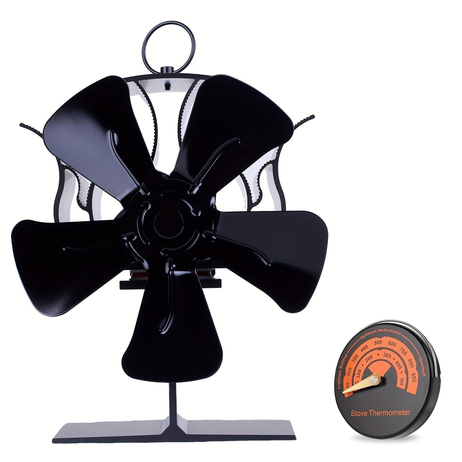 High-Speed Aluminum Heat Powered Stove Fan for Wood Gas Pellet Stoves with Thermometer