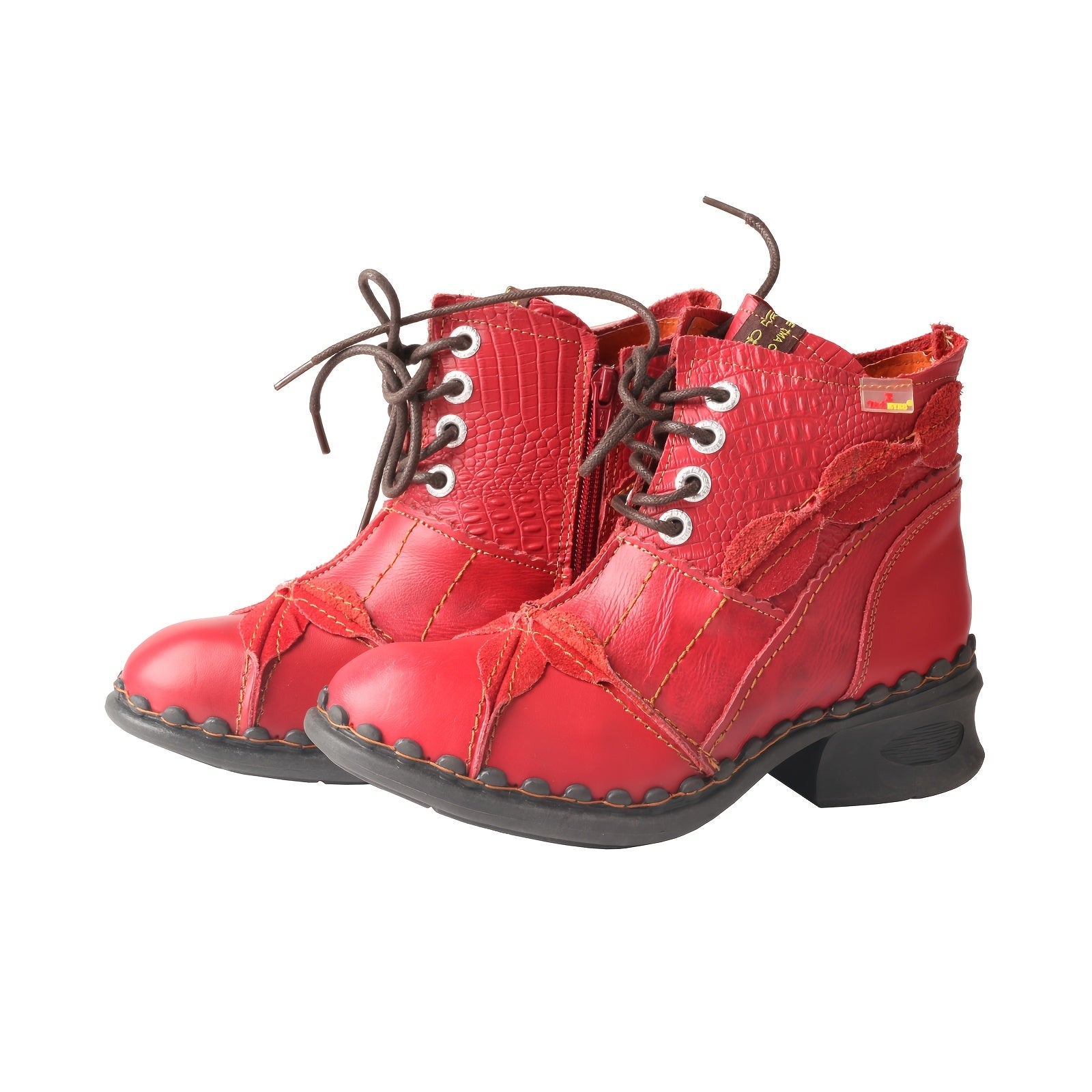 Women's Faux Leather Ankle Boots Fleece-Lined Low-Top Lace-Up