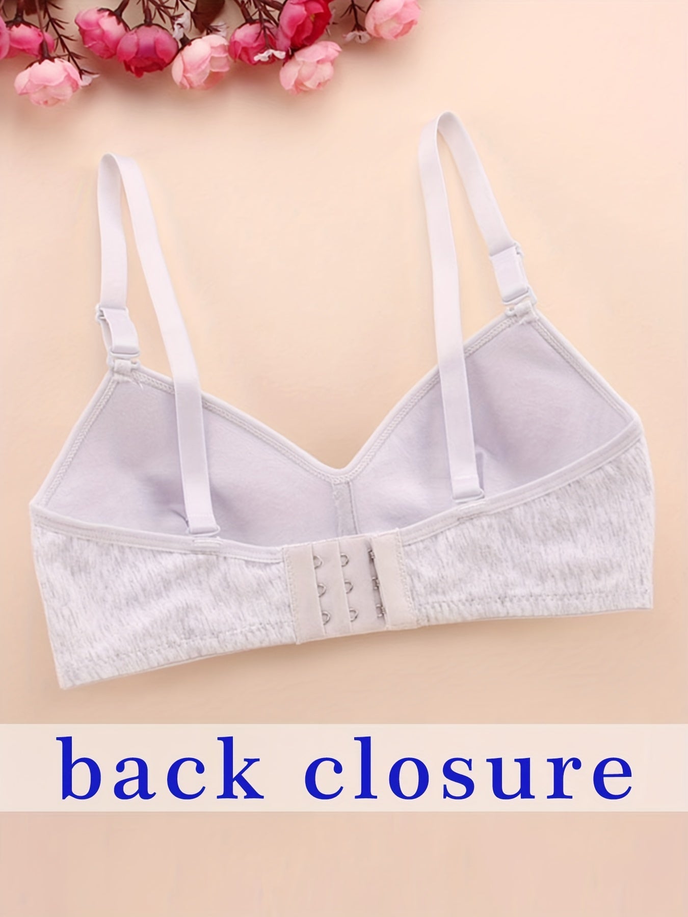 Girls' 3-Pack Cotton Sports Bras Wire-Free Push-Up Running Solid Colors Comfortable