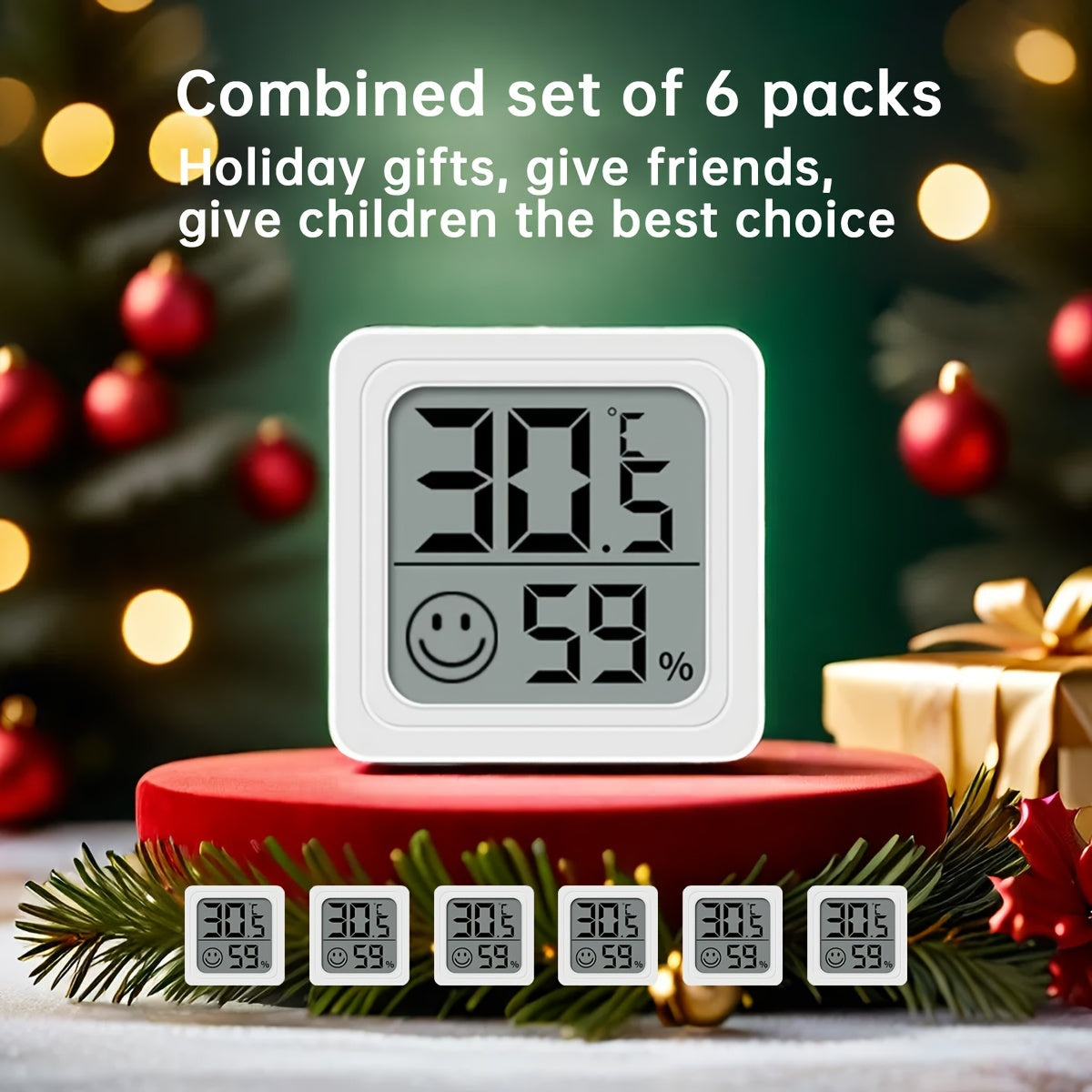 Juego de 6 combinaciones de termómetro higrómetro digital con pantalla LCD e indicador de confort para uso en interiores