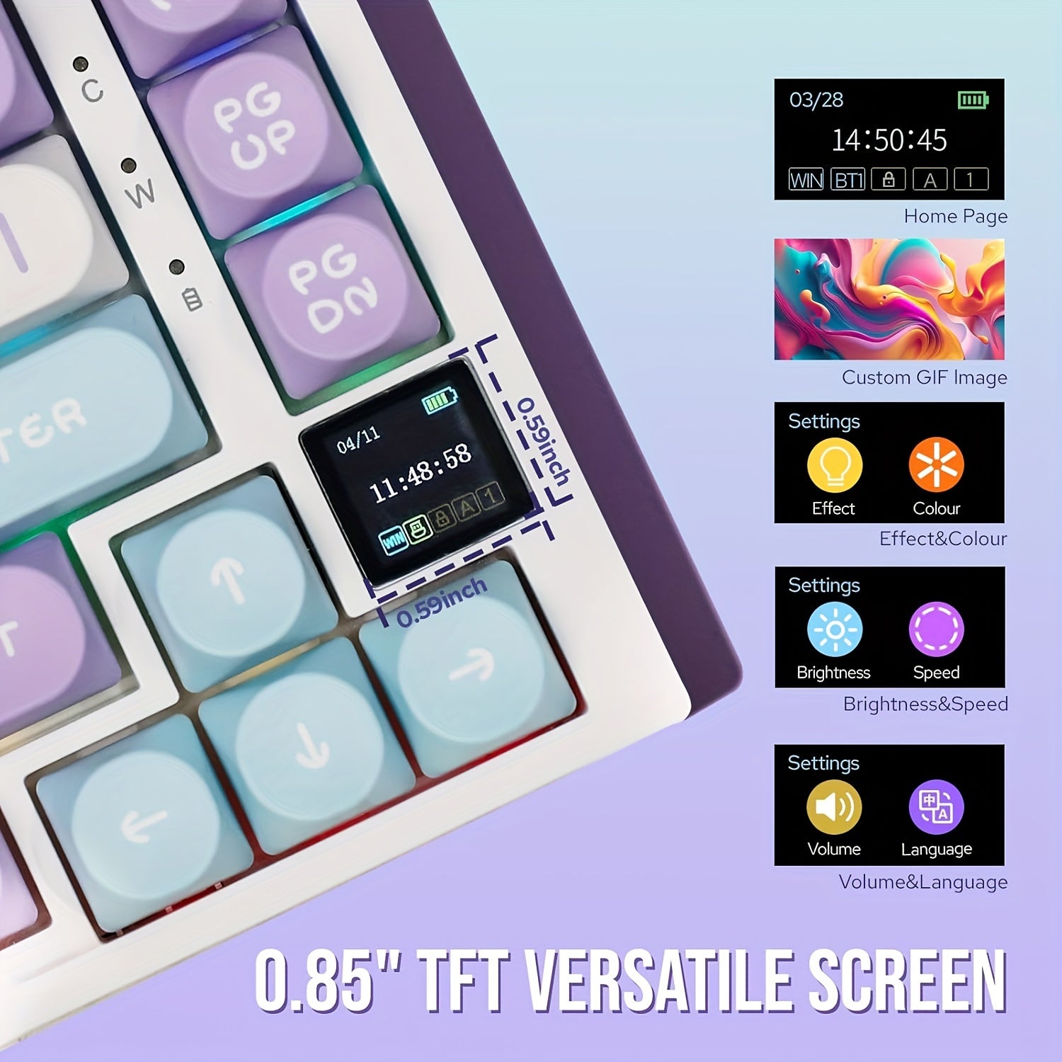75% Hot-Swappable Mechanical Keyboard with TFT Display RGB Backlit Gasket Gateron Switches