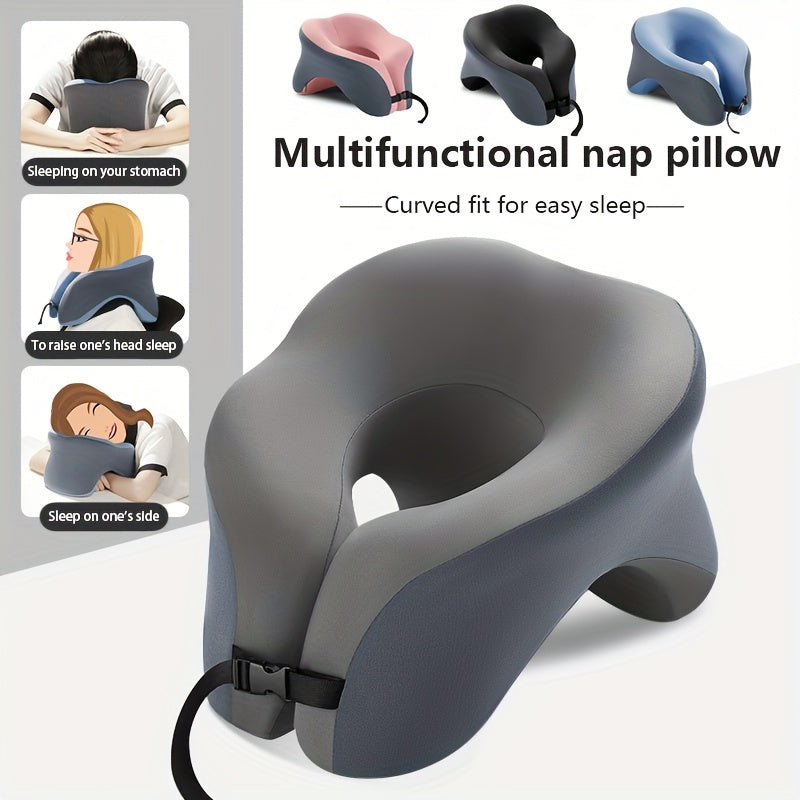 Almohada de viaje de espuma viscoelástica en forma de U para soporte del cuello, camping, coche, avión, oficina