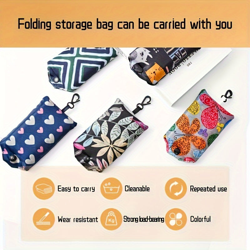 Large Foldable Tote Bag with Floral Pattern, Durable Polyester, Reusable Shopping