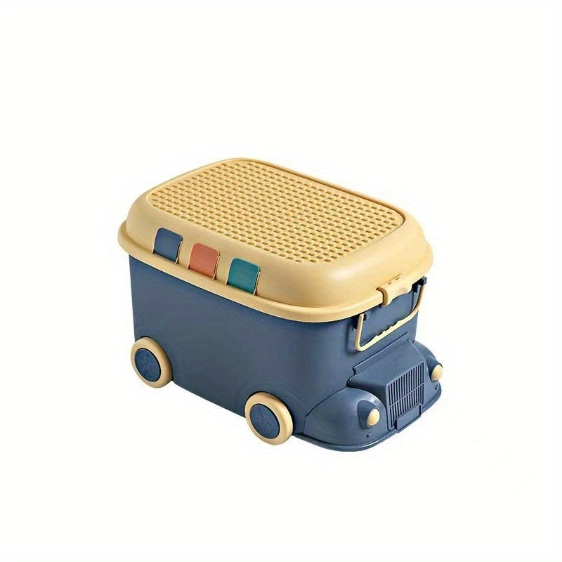 Blue Plastic Toy Storage Box with Wheels for Building Blocks Snacks and Small Items