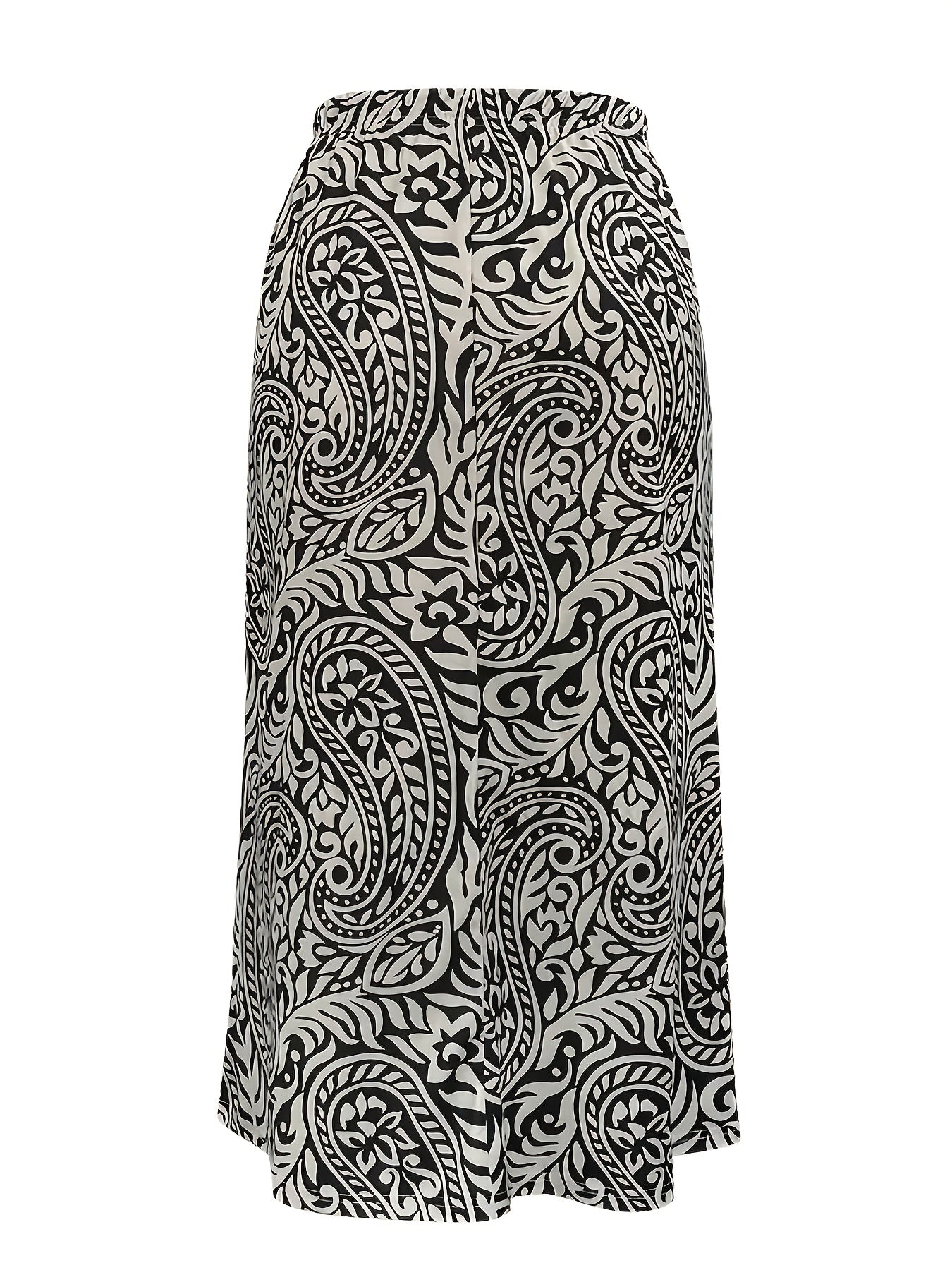 Women A-Line Skirt Ethnic-Inspired Tribal Pattern Stretch Knit Black White