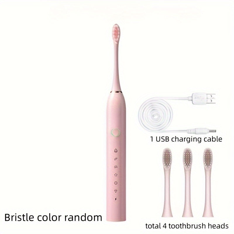 Cepillo de dientes eléctrico recargable con 4 cabezales de cepillo para blanqueamiento y cuidado bucal