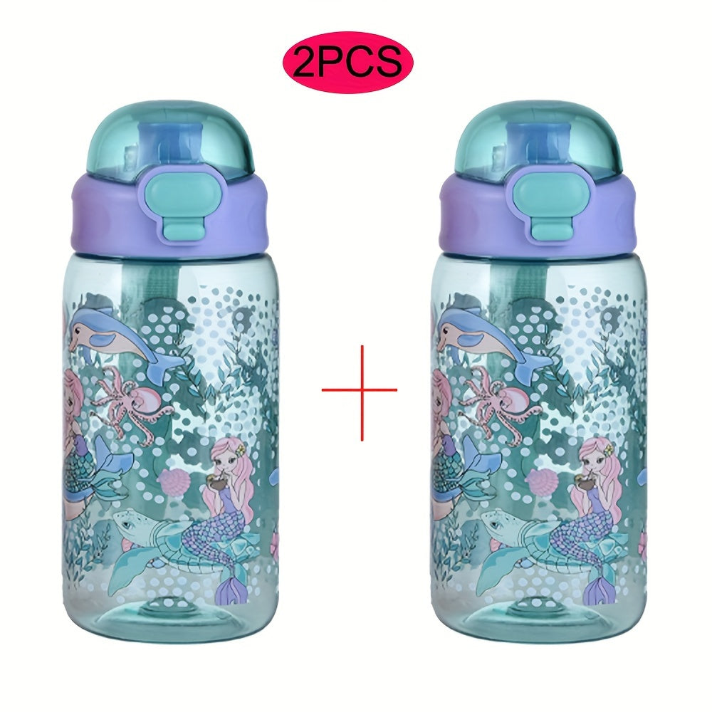 2 Pack 20oz Thermal Transfer Water Bottles with Cartoon Pattern and Handles for Home and Outdoor