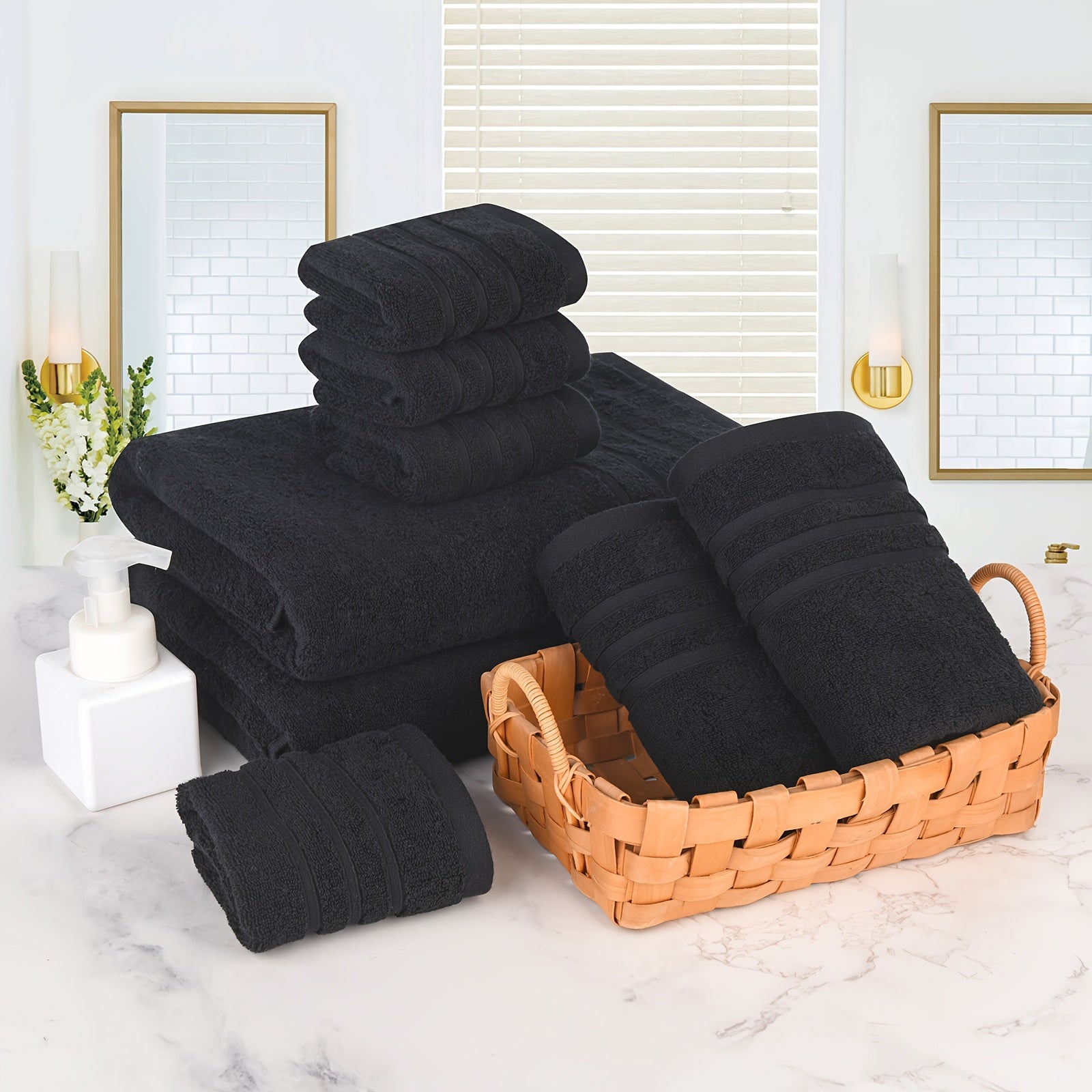 8 ta yumshoq, premium paxta sochiq to'plami, turli o'lchamlarda, tez quriydigan va pufak, ko'p rangli. 2 ta hammom sochiqi, 2 ta qo'l sochiqi va 4 ta yuvish sochiqni o'z ichiga oladi. Mukammal hammom aksessuarlari.