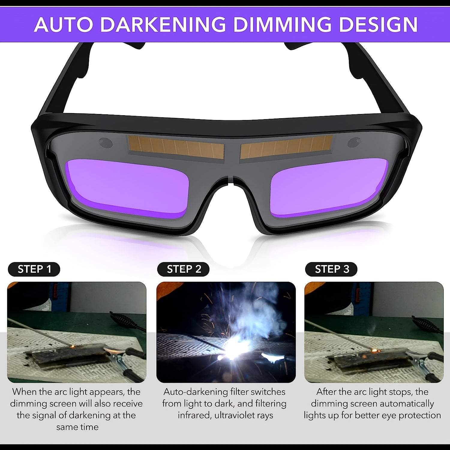 Auto Darkening Welding Glasses Solar Powered Protective Glasses for TIG MIG ARC Grinding Plasma